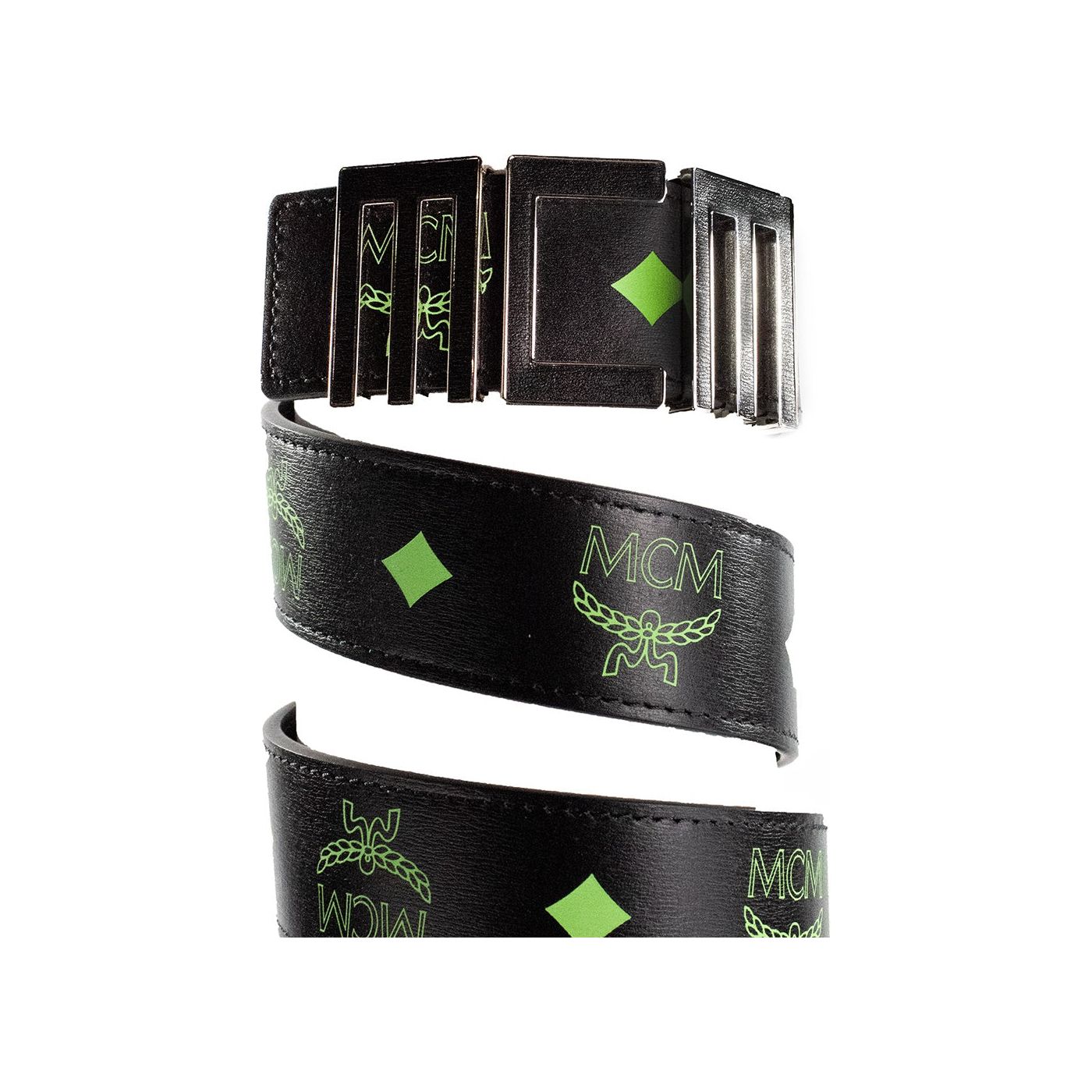 MCM Summer Green Smooth Leather Numeric Buckle Belt