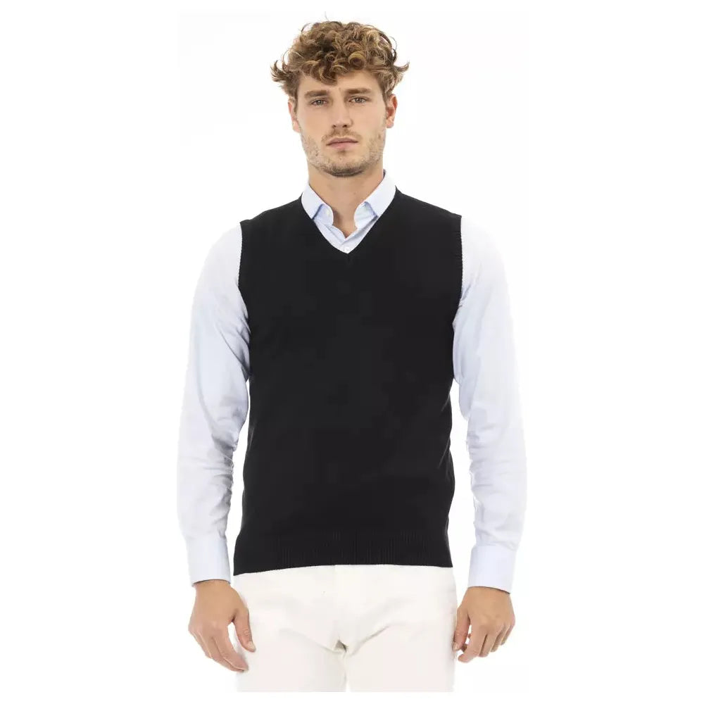 Alpha Studio Black Viscose Vest with Refined Elegance