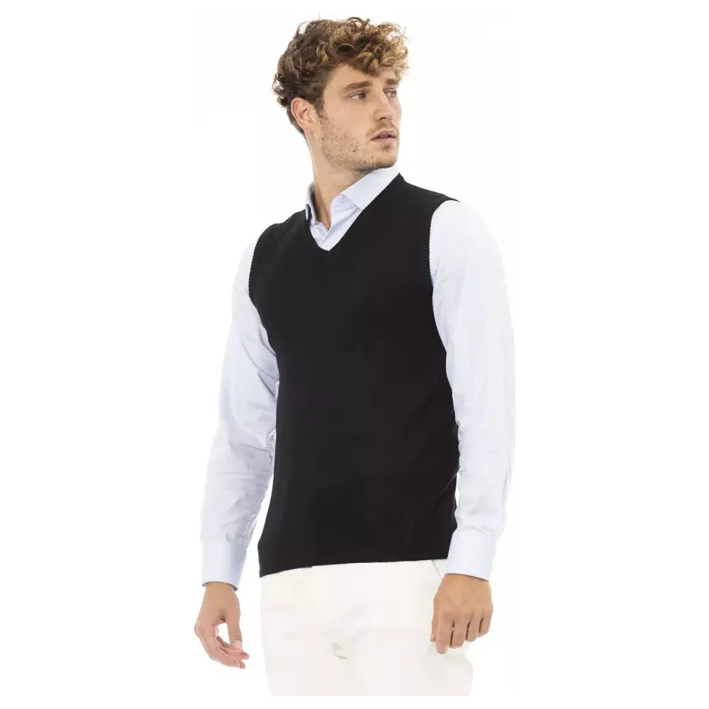 Alpha Studio Black Viscose Vest with Refined Elegance