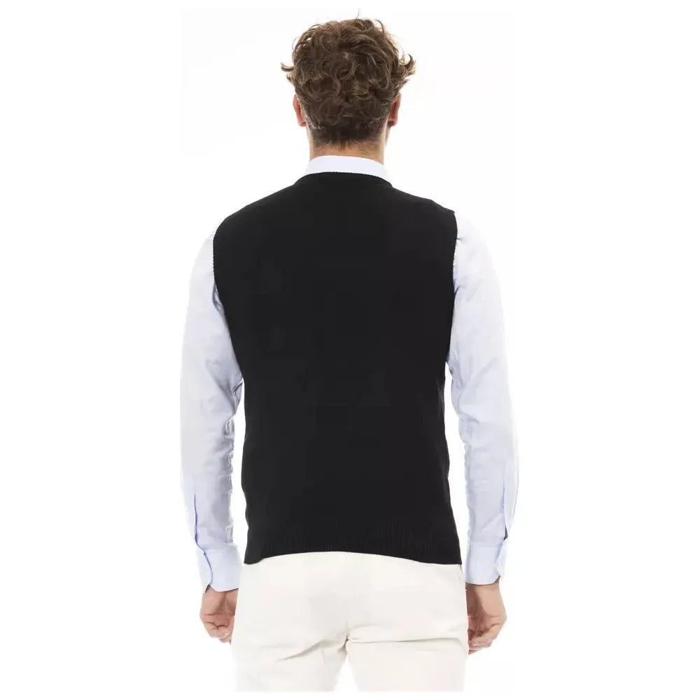 Alpha Studio Black Viscose Vest with Refined Elegance
