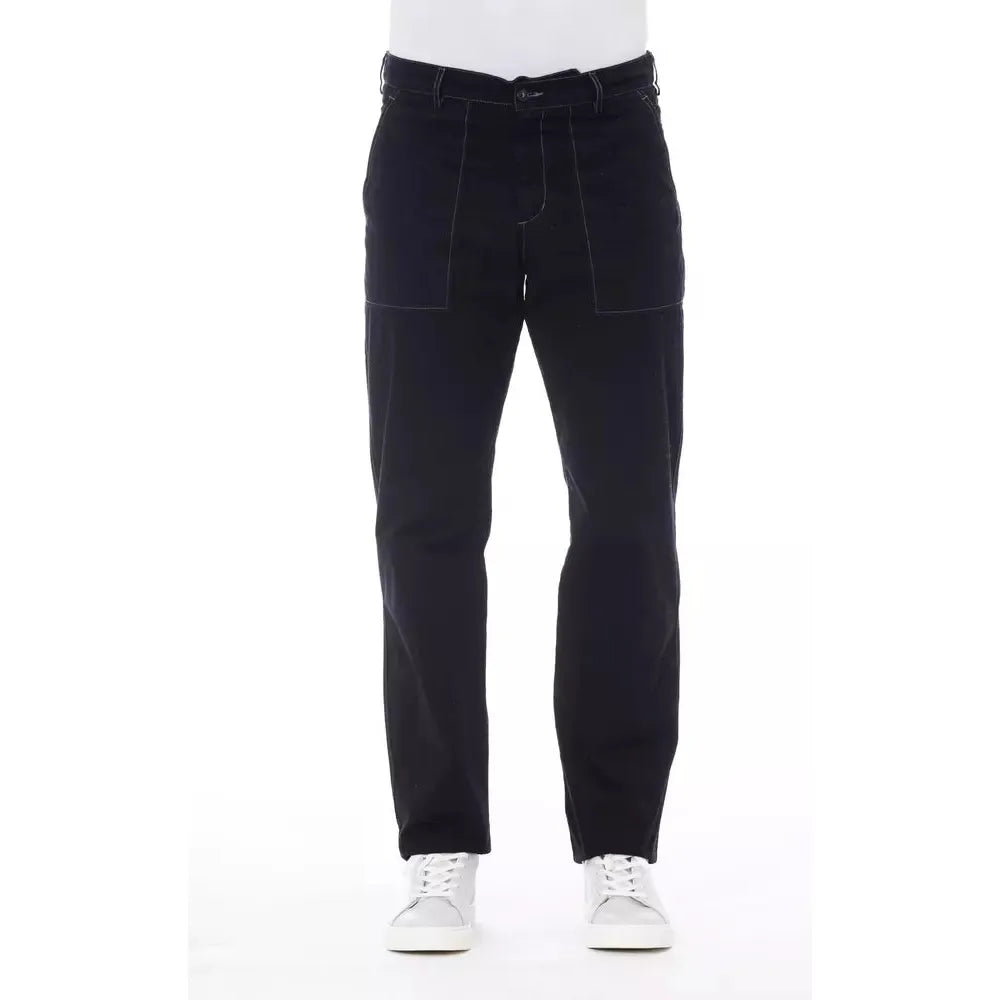 Alpha Studio Blue Cotton Tailored Pant for Sophisticated Style