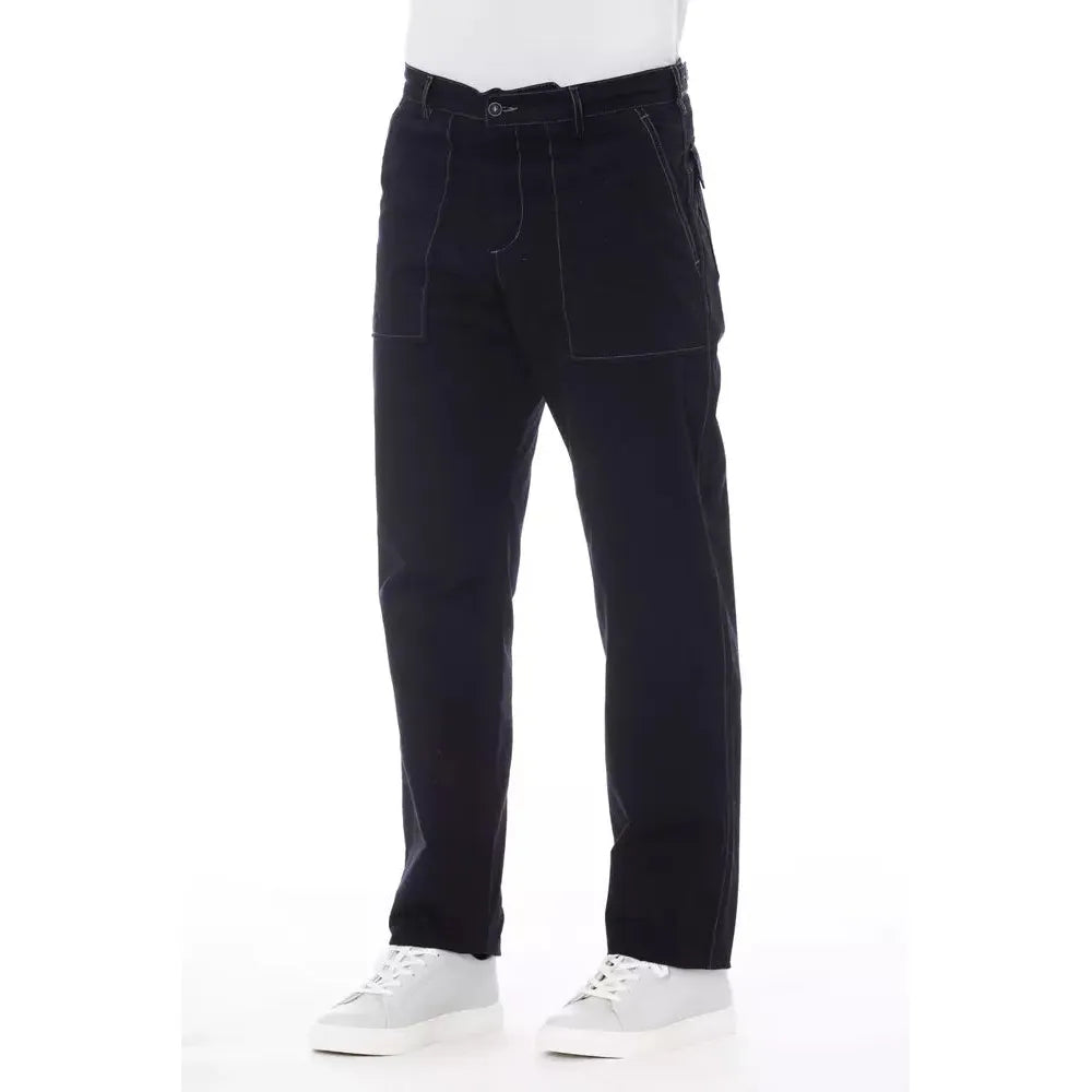 Alpha Studio Blue Cotton Tailored Pant for Sophisticated Style