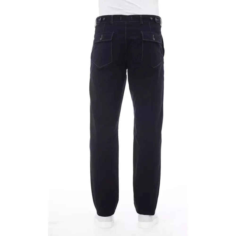 Alpha Studio Blue Cotton Tailored Pant for Sophisticated Style