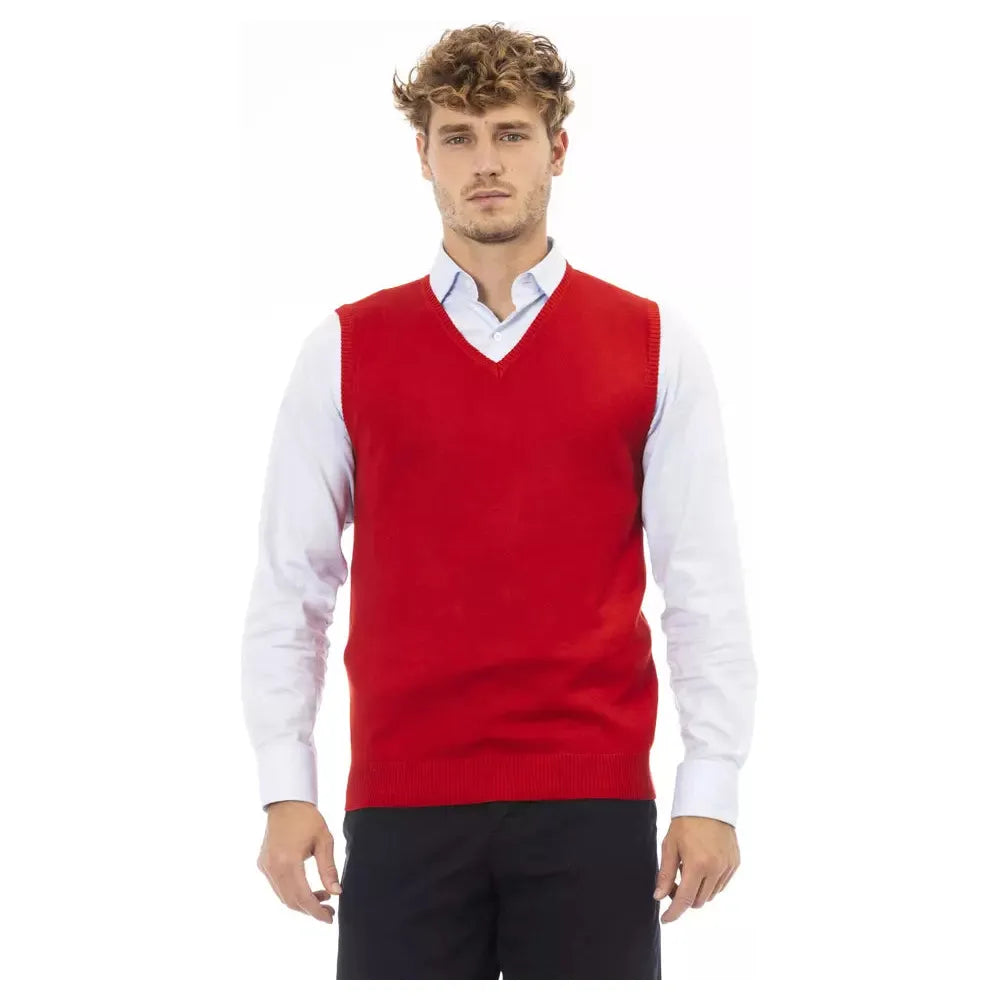 Alpha Studio Red Viscose Luxury Vest for Effortless Elegance