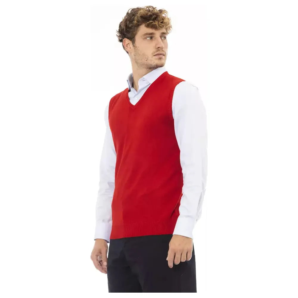 Alpha Studio Red Viscose Luxury Vest for Effortless Elegance