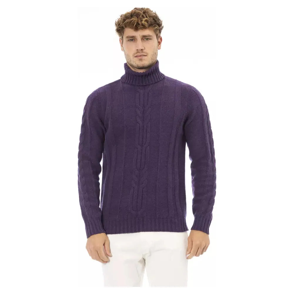 Alpha Studio Purple Merino Wool Sweater for Elevated Style