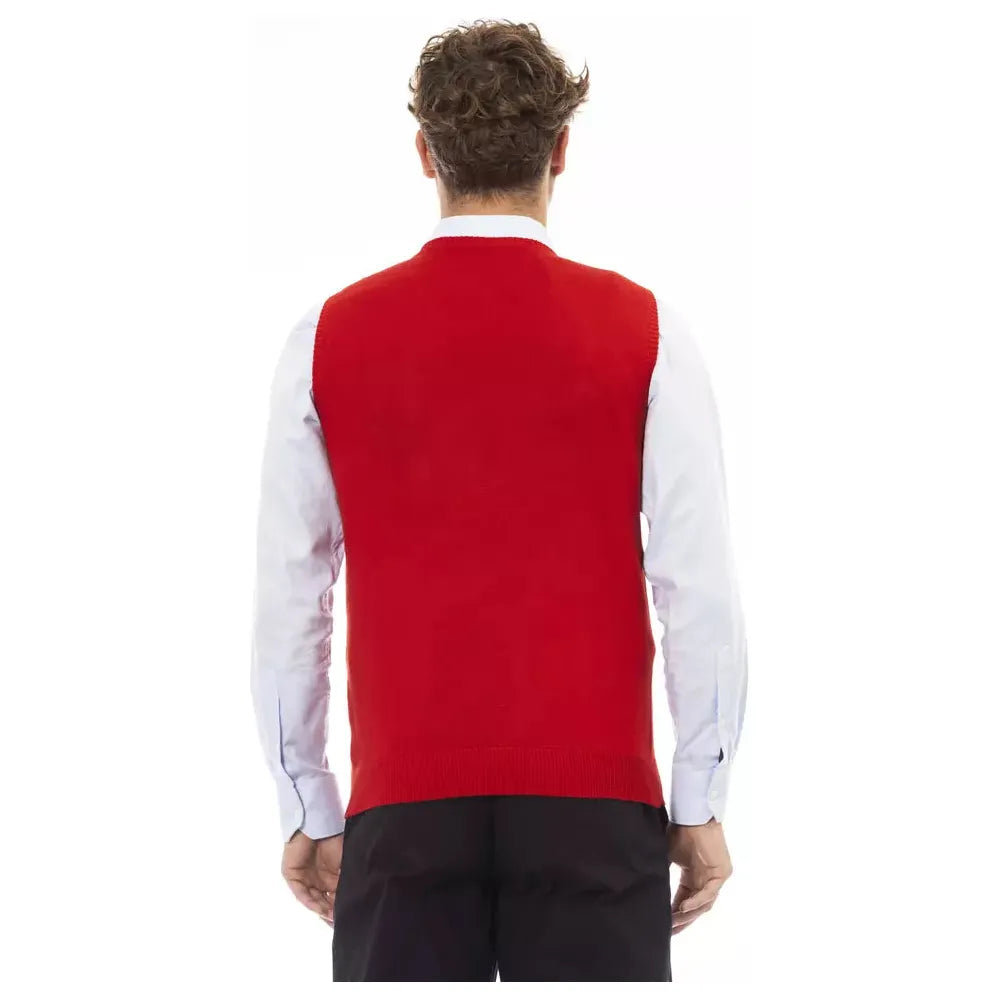 Alpha Studio Red Viscose Luxury Vest for Effortless Elegance