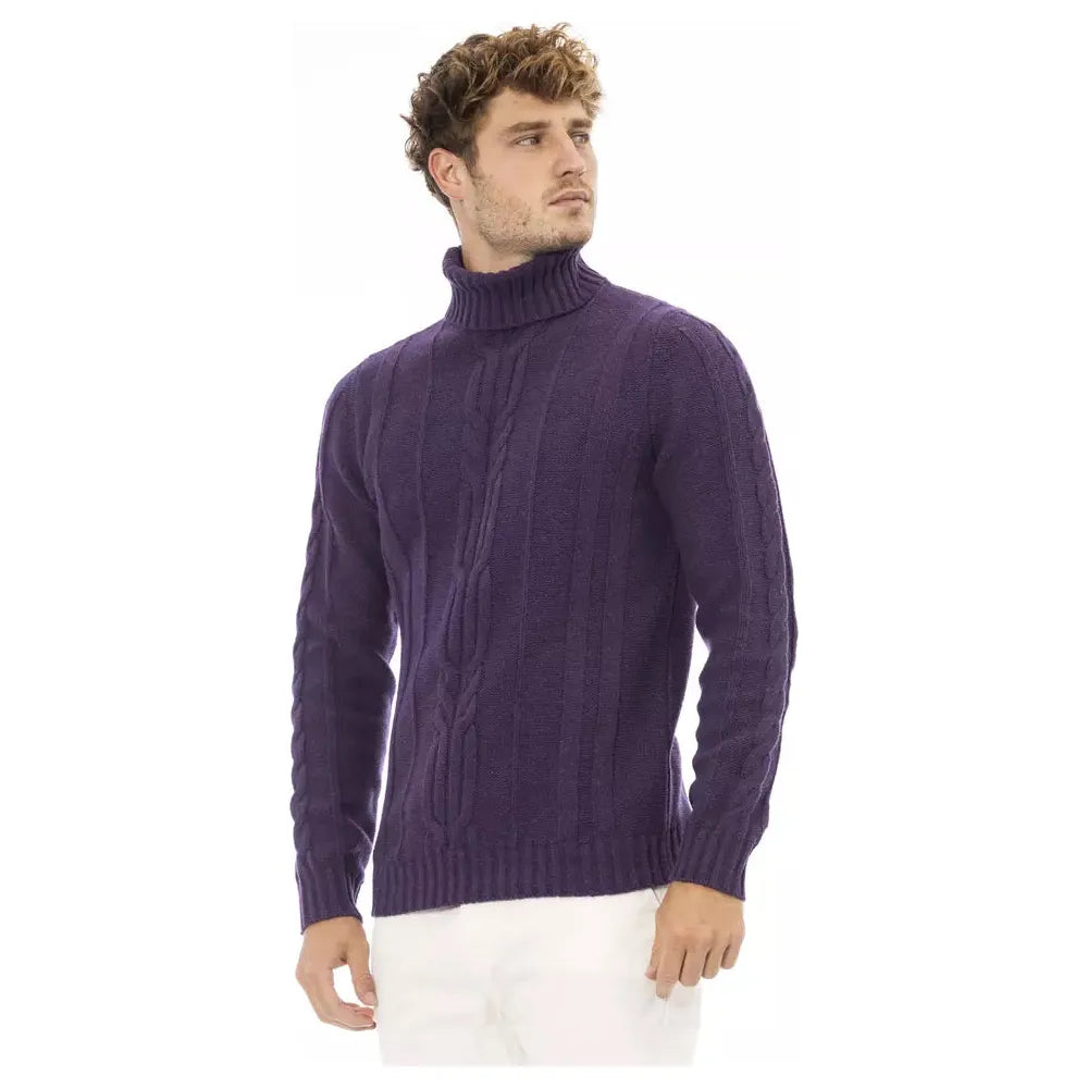 Alpha Studio Purple Merino Wool Sweater for Elevated Style