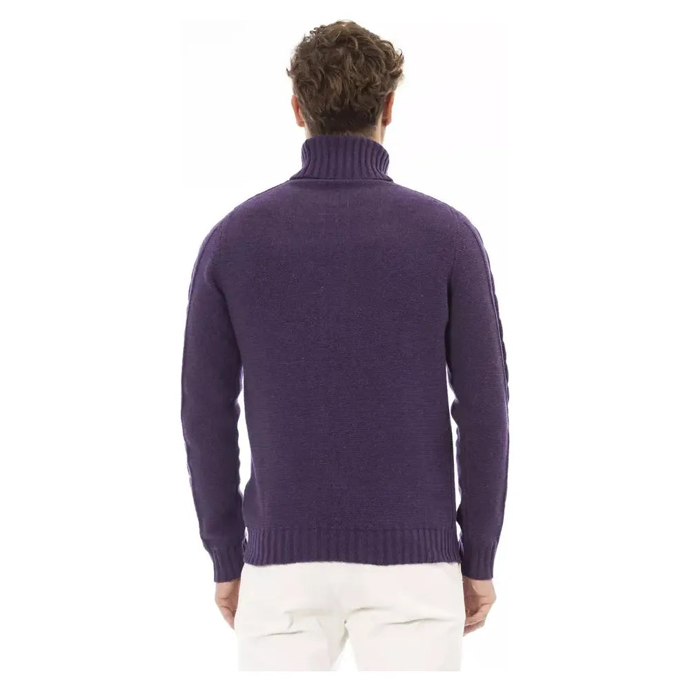 Alpha Studio Purple Merino Wool Sweater for Elevated Style