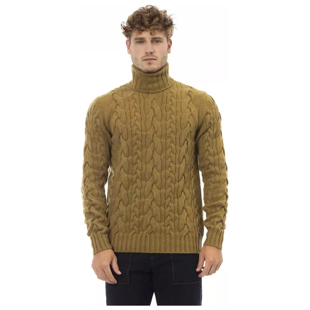 Alpha Studio Brown Wool Turtleneck Sweater for Elegance