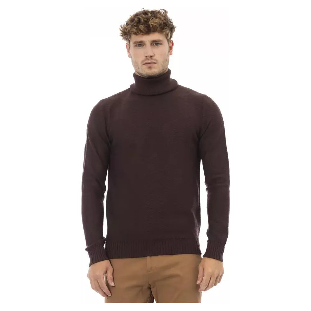 Alpha Studio Brown Merino Wool Sweater for Timeless Elegance