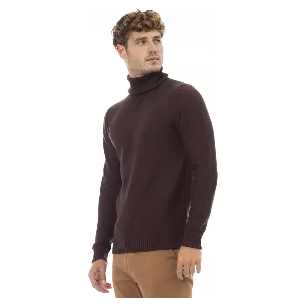 Alpha Studio Brown Merino Wool Sweater for Timeless Elegance