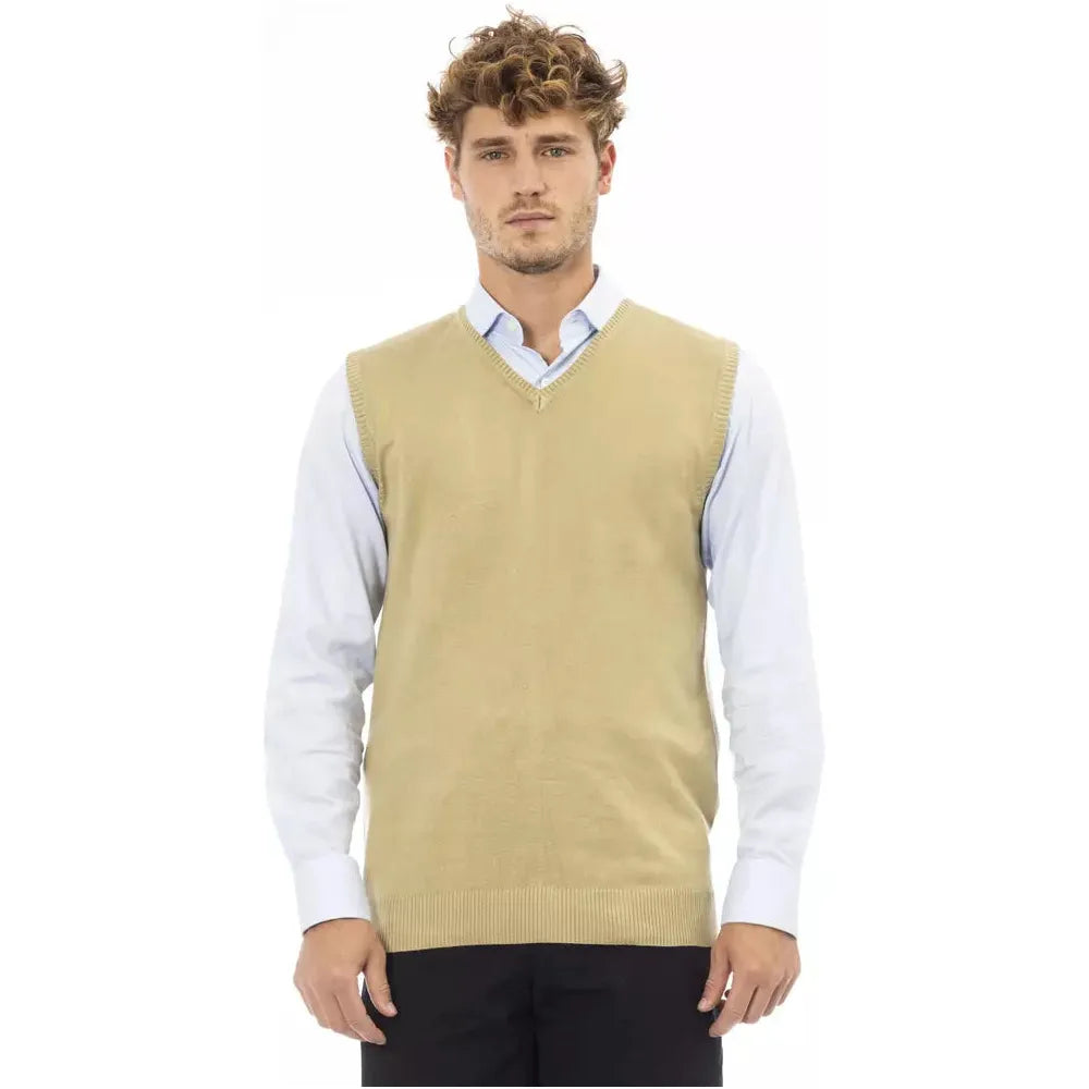 Alpha Studio Beige Viscose Elegant Vest for Sophisticated Style