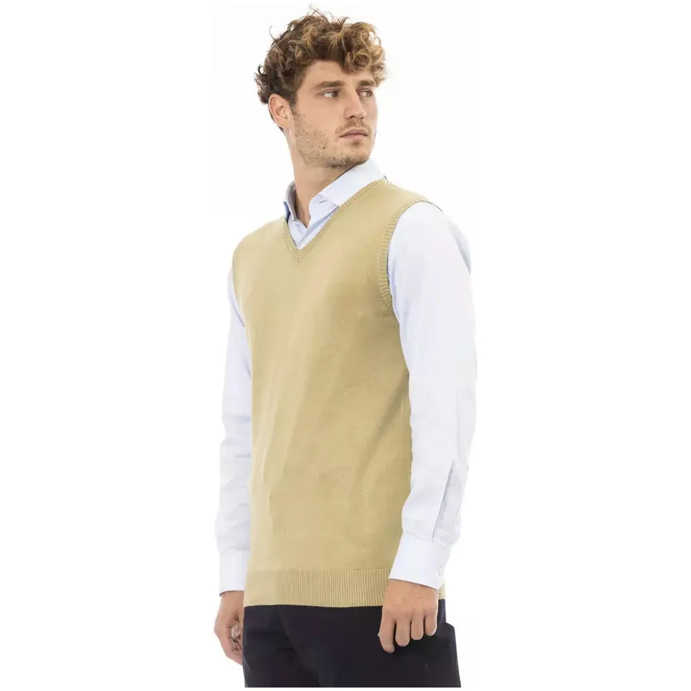 Alpha Studio Beige Viscose Elegant Vest for Sophisticated Style