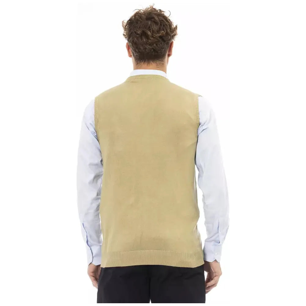 Alpha Studio Beige Viscose Elegant Vest for Sophisticated Style