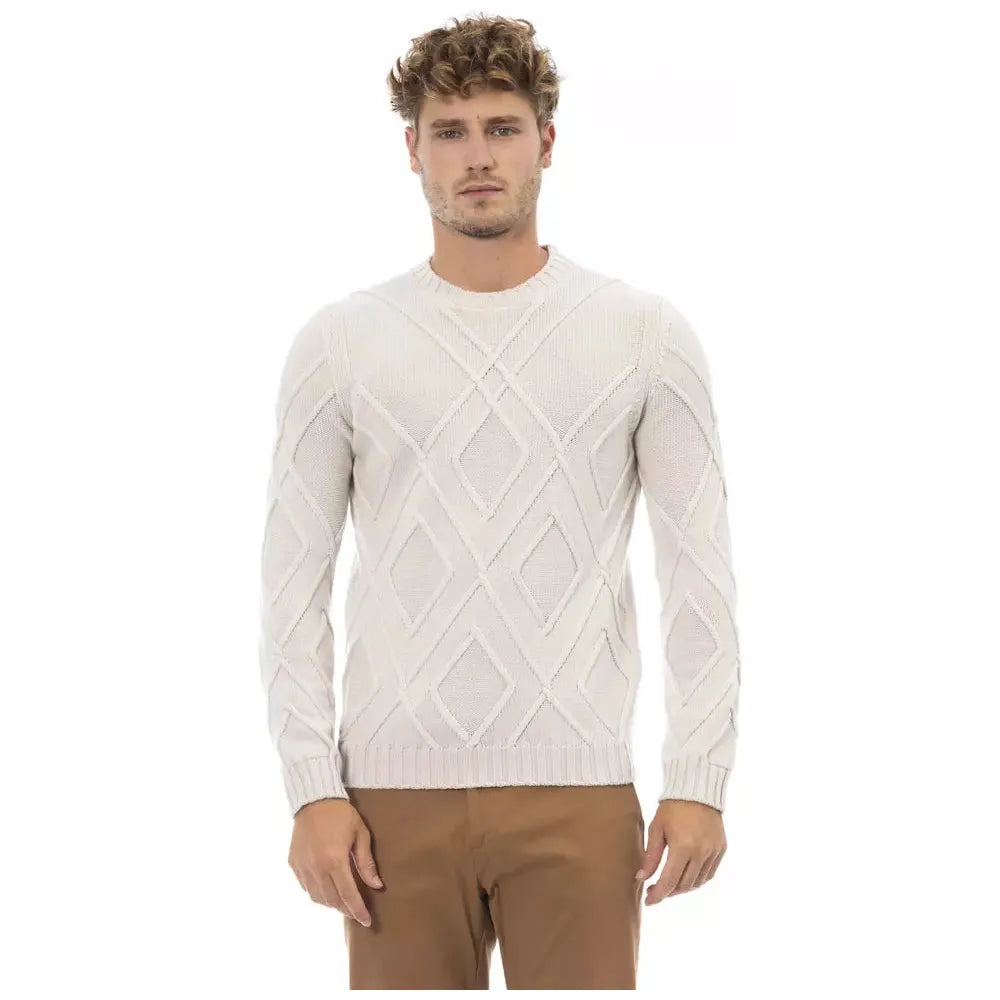 Alpha Studio Beige Merino Wool Sweater for Elevated Style