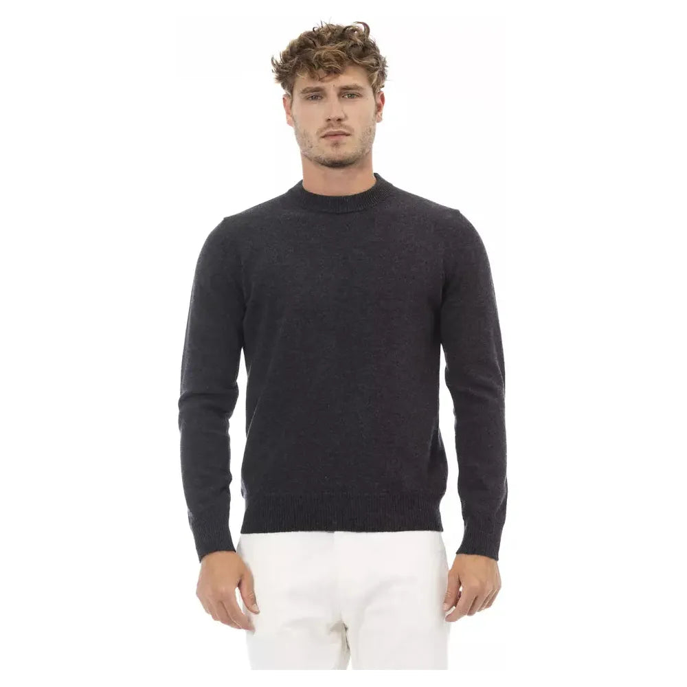 Alpha Studio Black Wool Sweater - Timeless Elegance Redefined