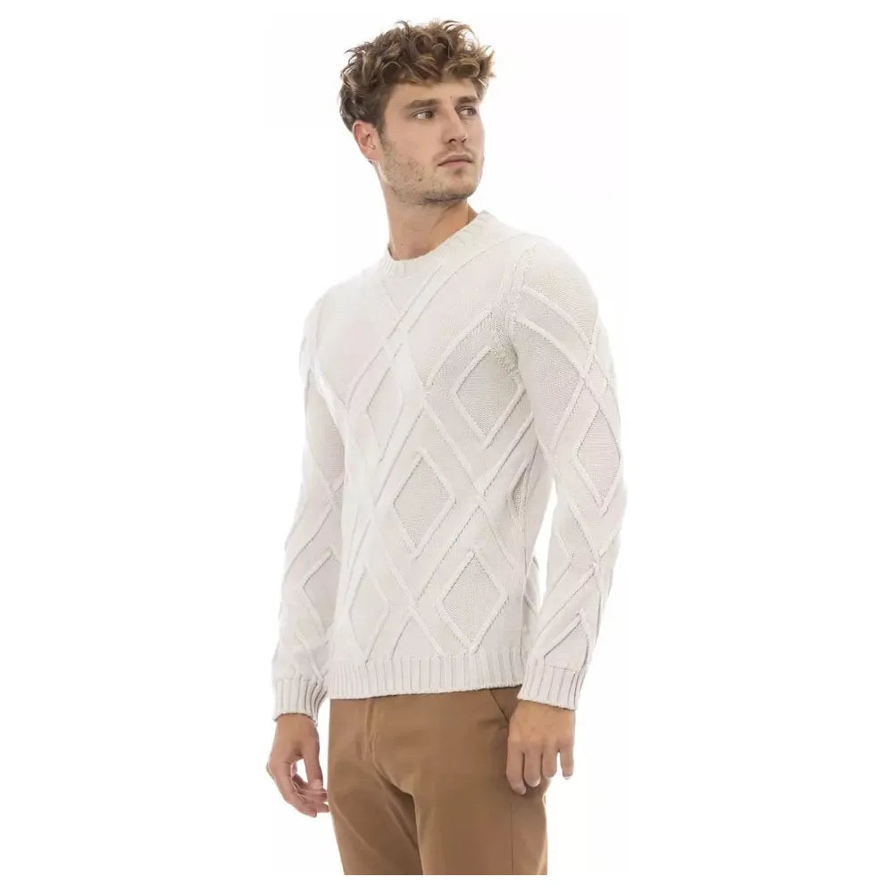 Alpha Studio Beige Merino Wool Sweater for Elevated Style