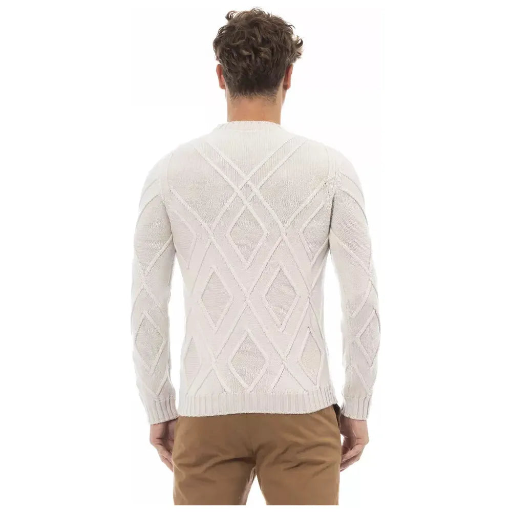 Alpha Studio Beige Merino Wool Sweater for Elevated Style
