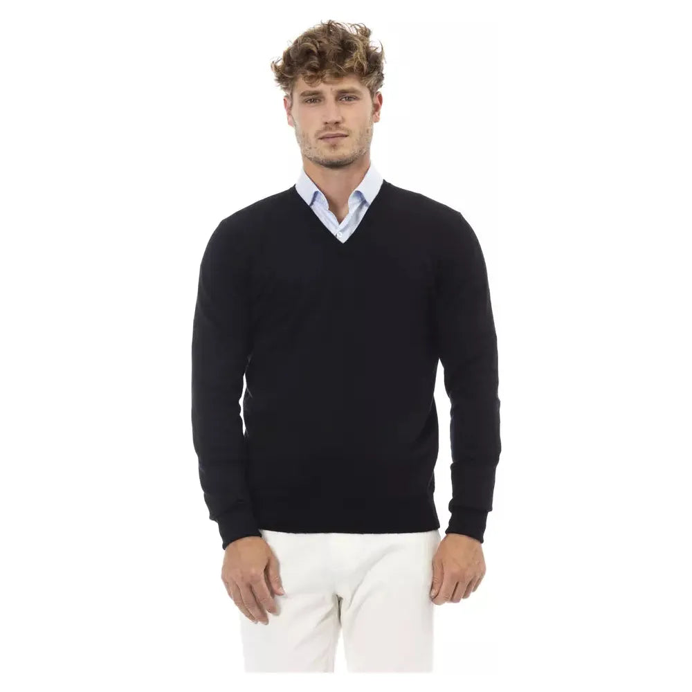 Alpha Studio Black Wool Sweater - Timeless Elegance
