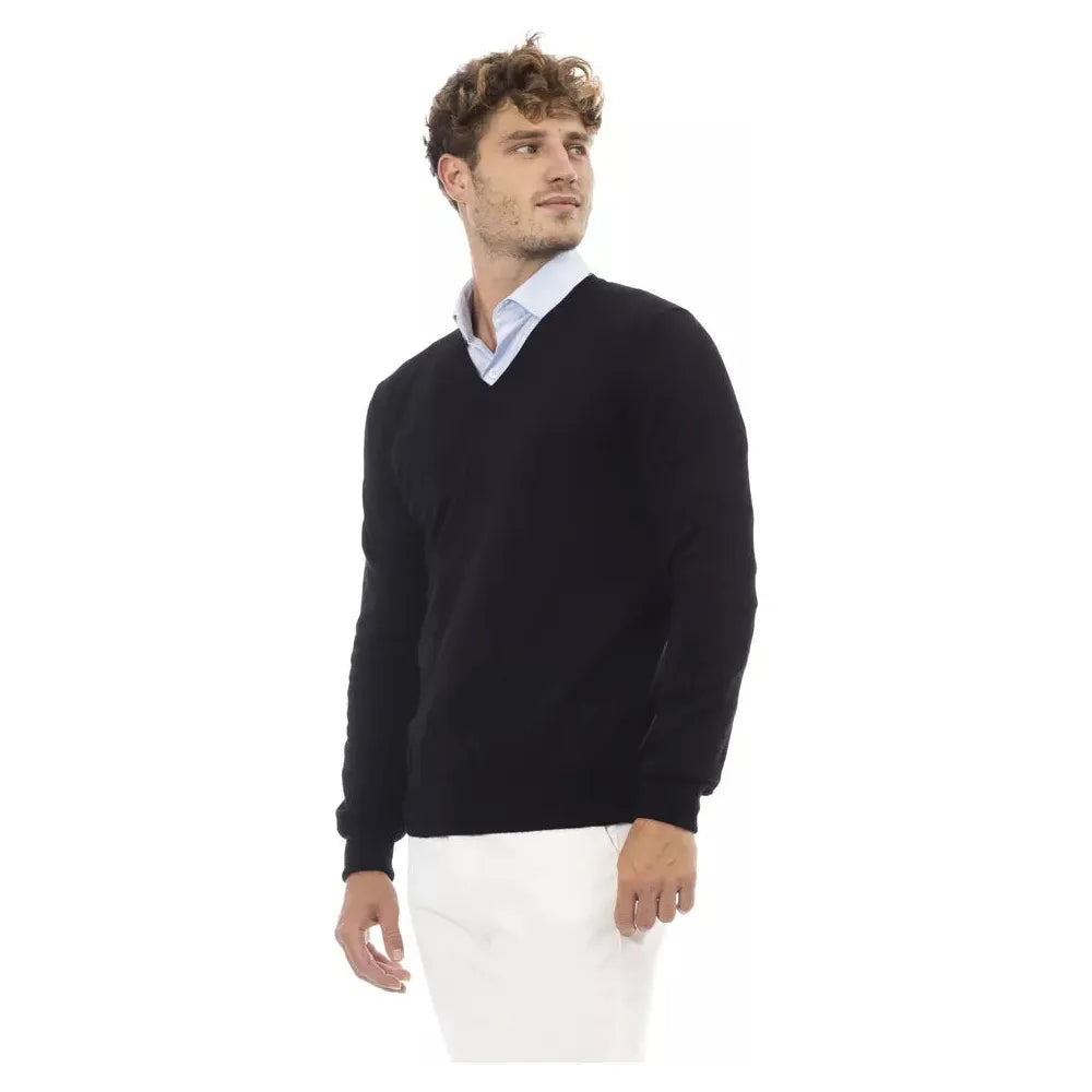 Alpha Studio Black Wool Sweater - Timeless Elegance