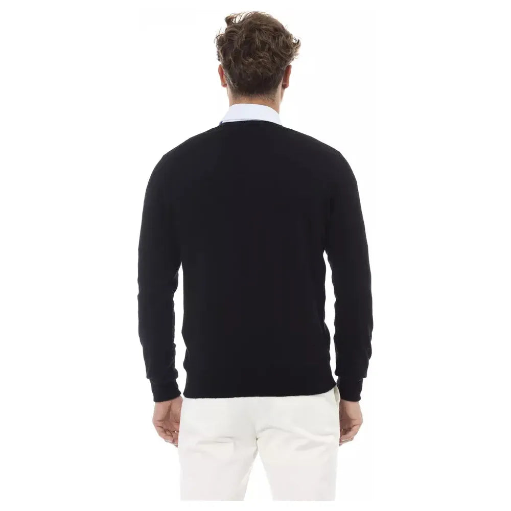 Alpha Studio Black Wool Sweater - Timeless Elegance