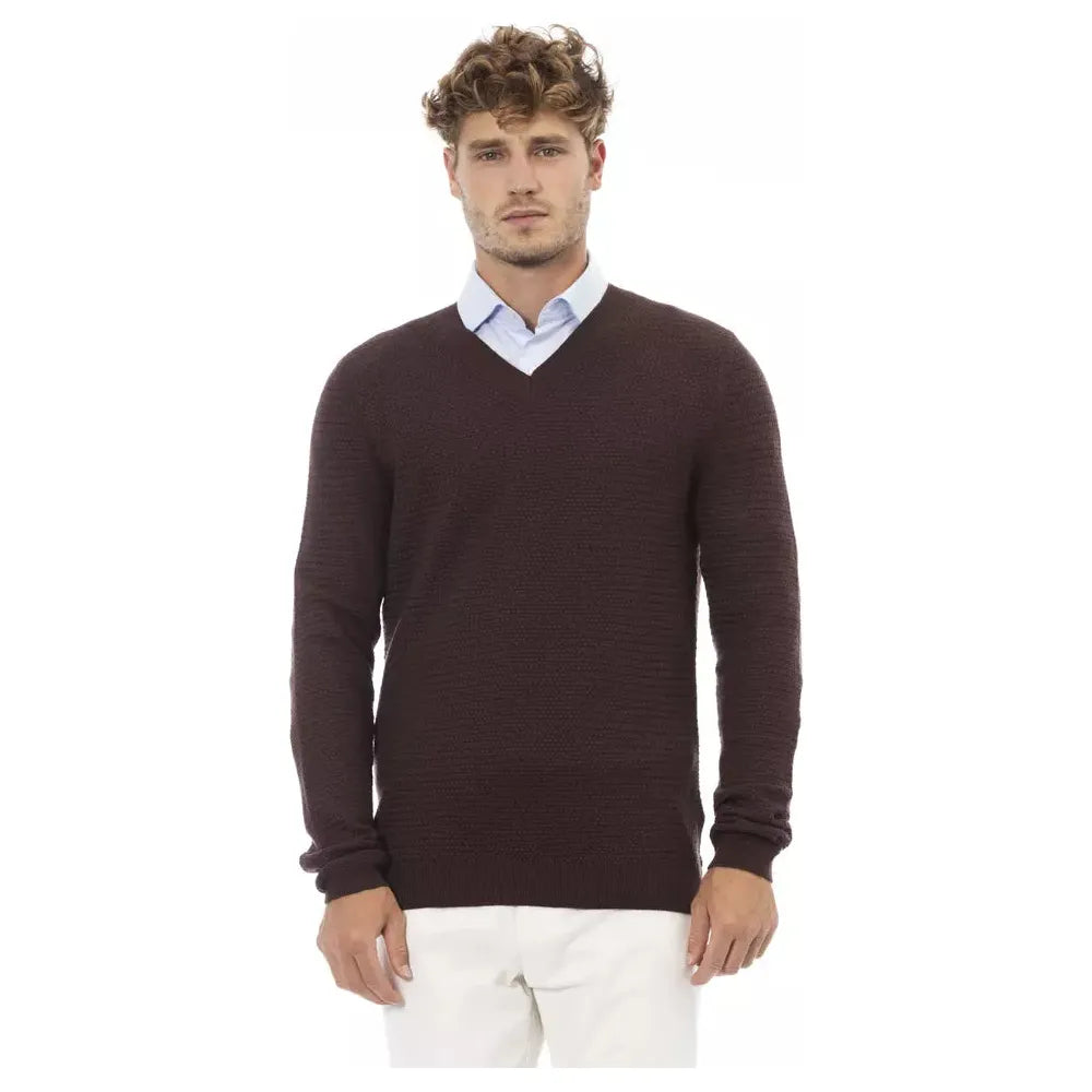 Alpha Studio Brown Merino Wool Sweater for Elevated Style