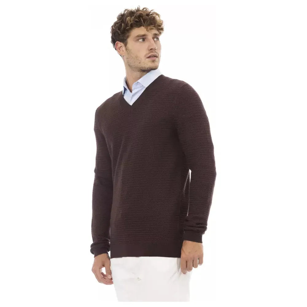 Alpha Studio Brown Merino Wool Sweater for Elevated Style