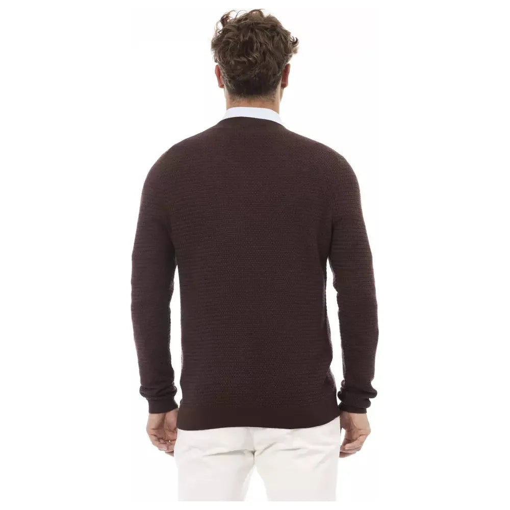Alpha Studio Brown Merino Wool Sweater for Elevated Style