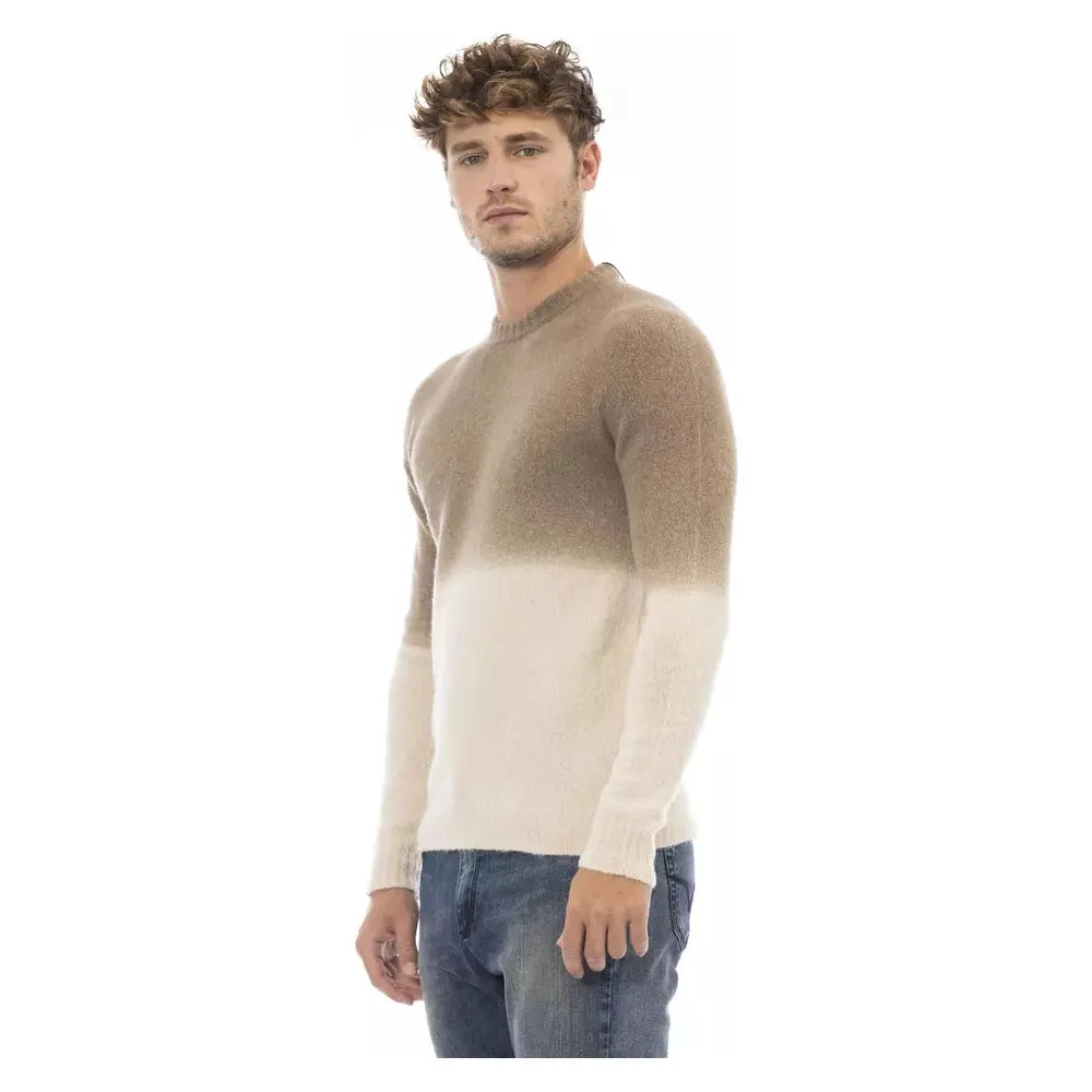 Alpha Studio Beige Alpaca Leather Sweater for Timeless Elegance