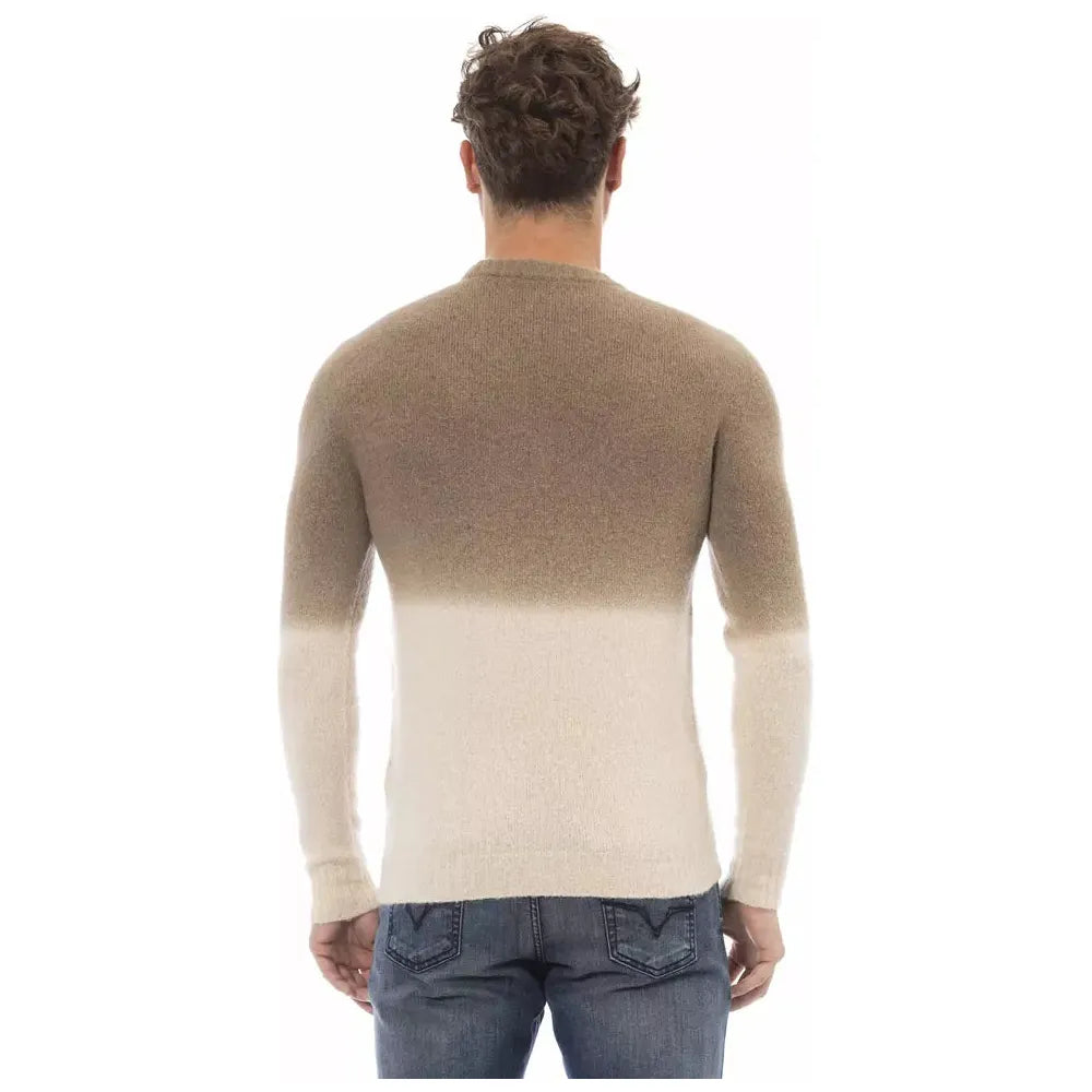 Alpha Studio Beige Alpaca Leather Sweater for Timeless Elegance