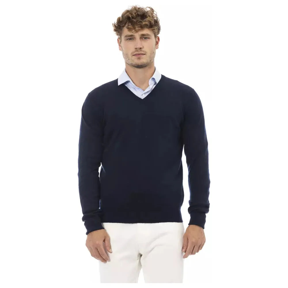 Alpha Studio Blue Wool Sweater for Effortless Elegance