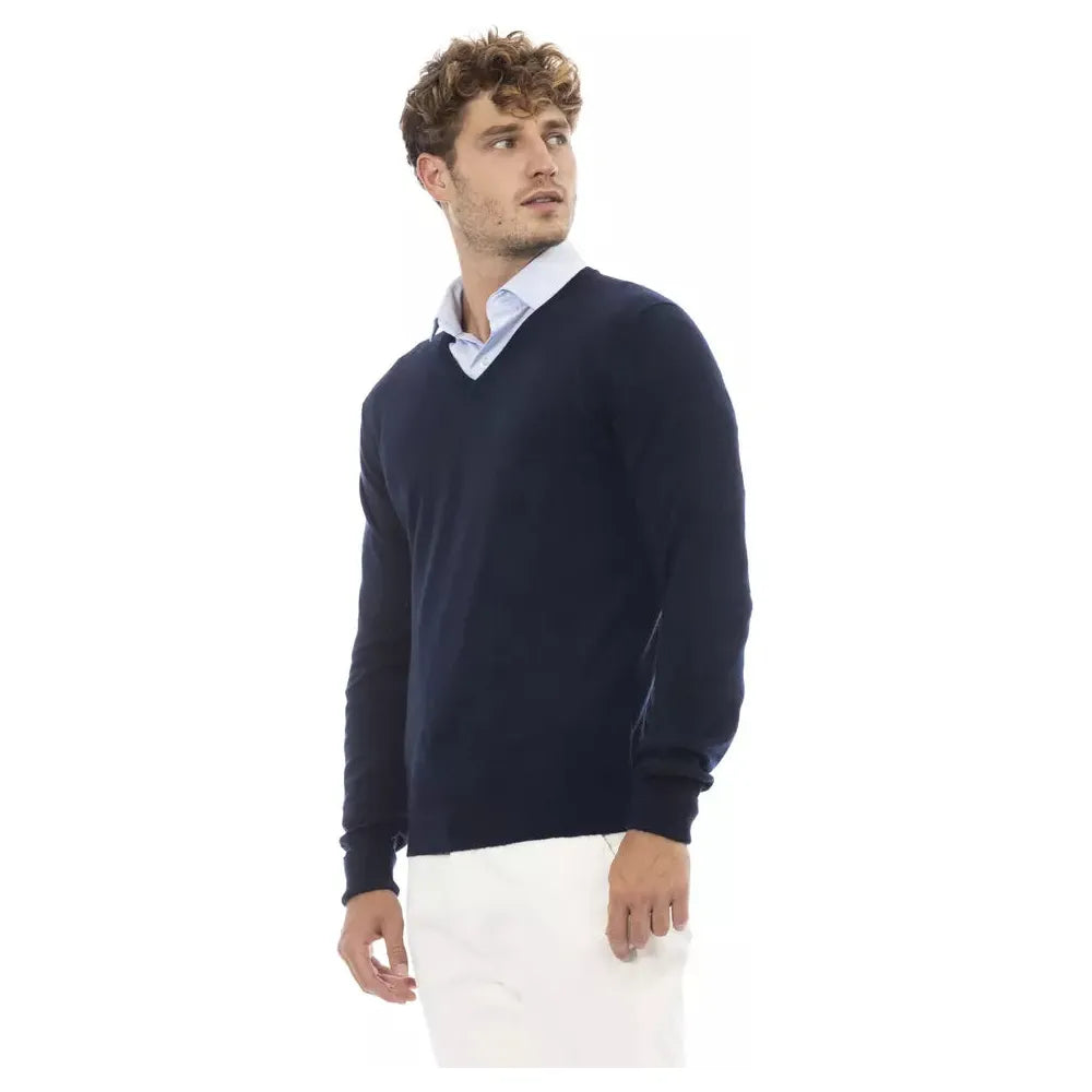 Alpha Studio Blue Wool Sweater for Effortless Elegance