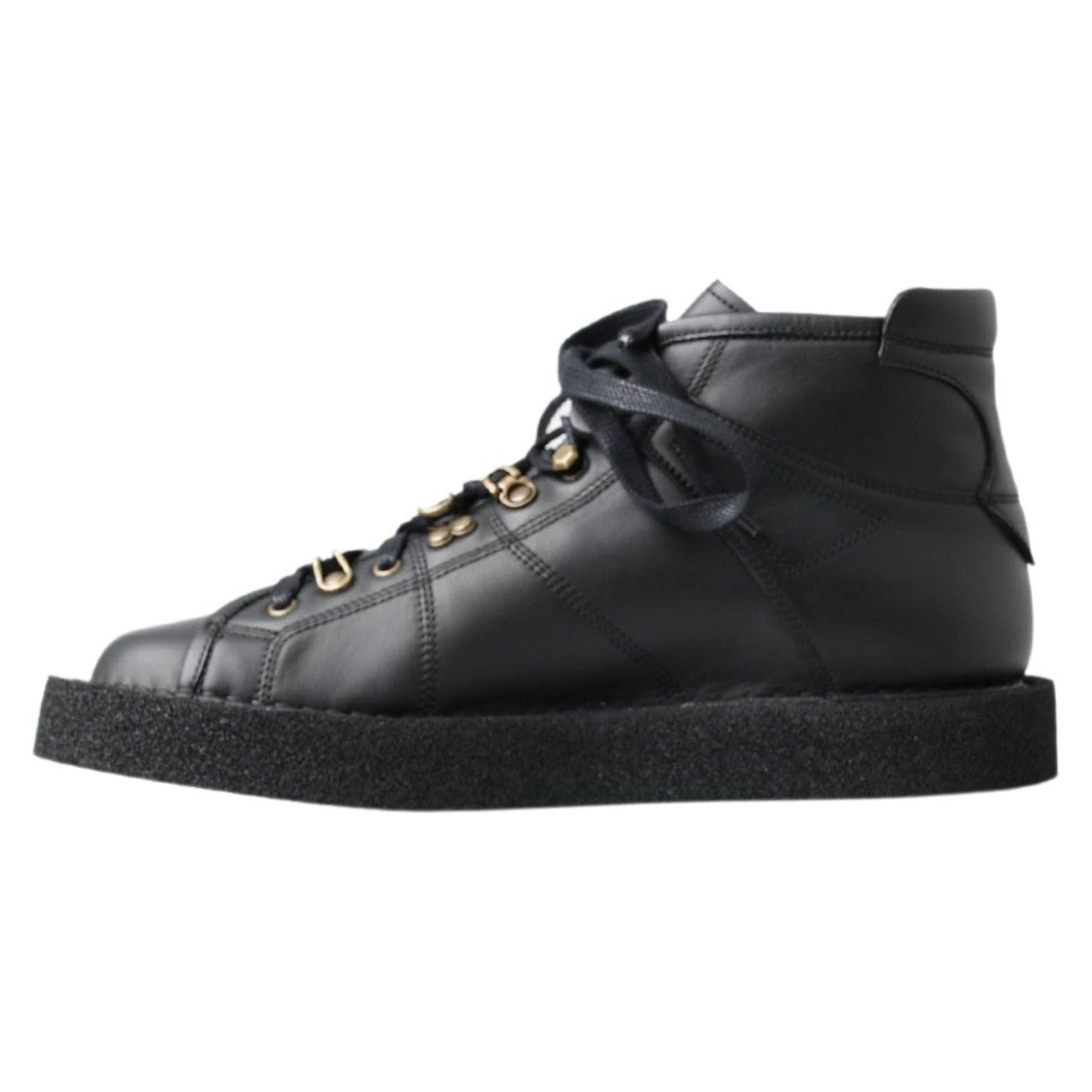 Dolce & Gabbana Black Leather Ankle Boots with Silver Chain