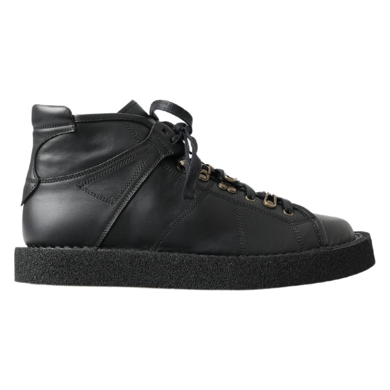 Dolce & Gabbana Black Leather Ankle Boots with Silver Chain