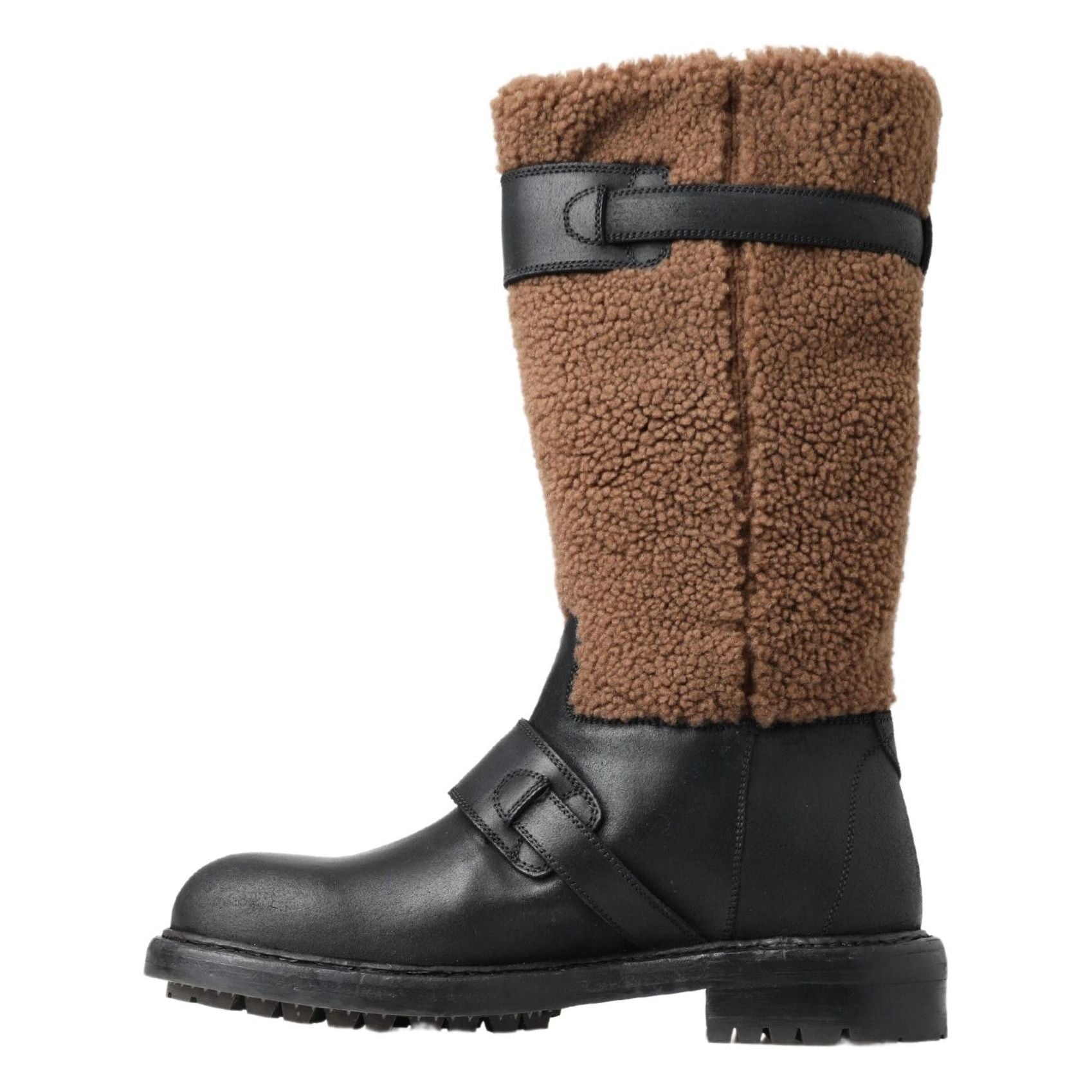 Dolce & Gabbana Black Shearling Leather Long Boots Elegance