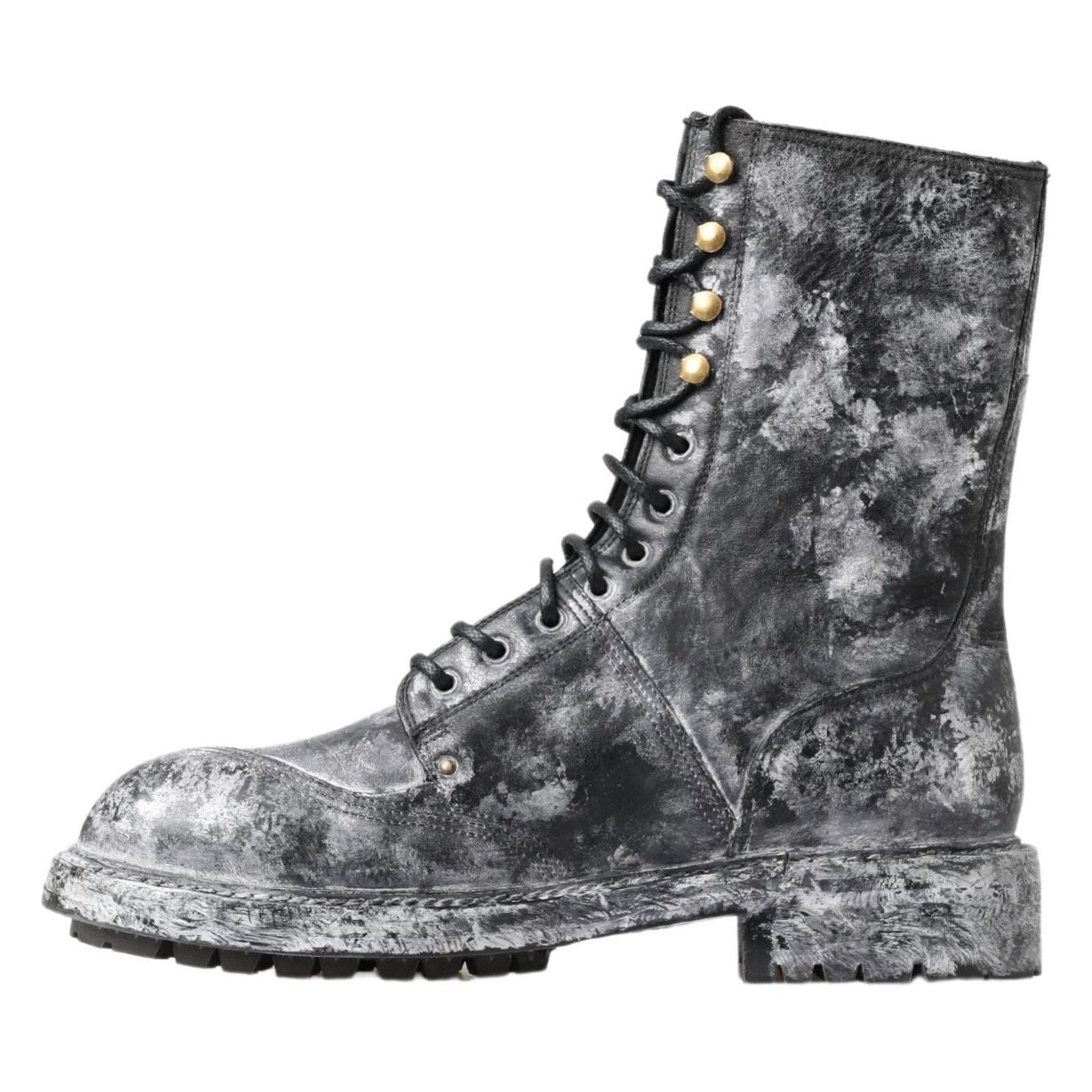 Dolce & Gabbana Black Calfskin Lace-Up Boots