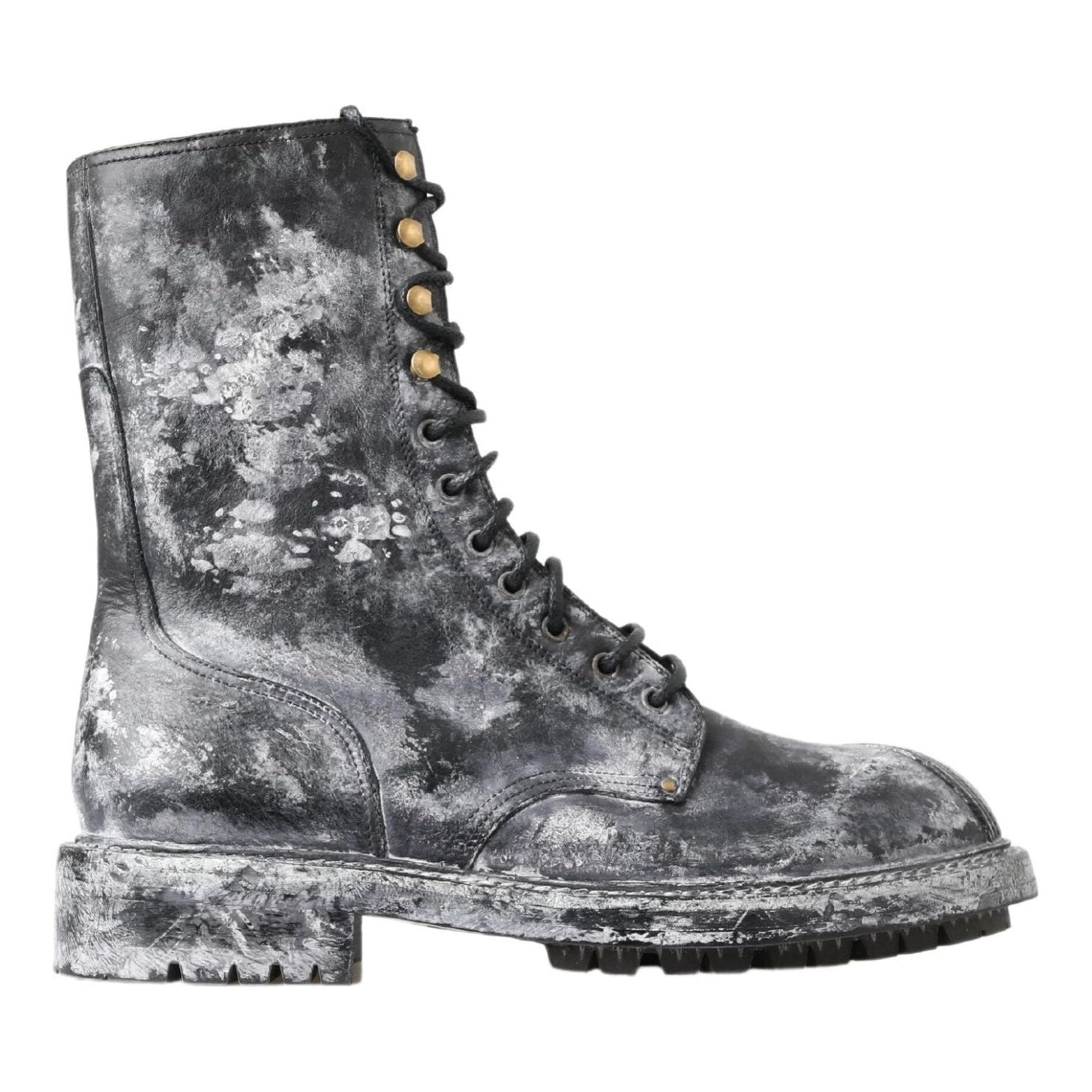 Dolce & Gabbana Black Calfskin Lace-Up Boots