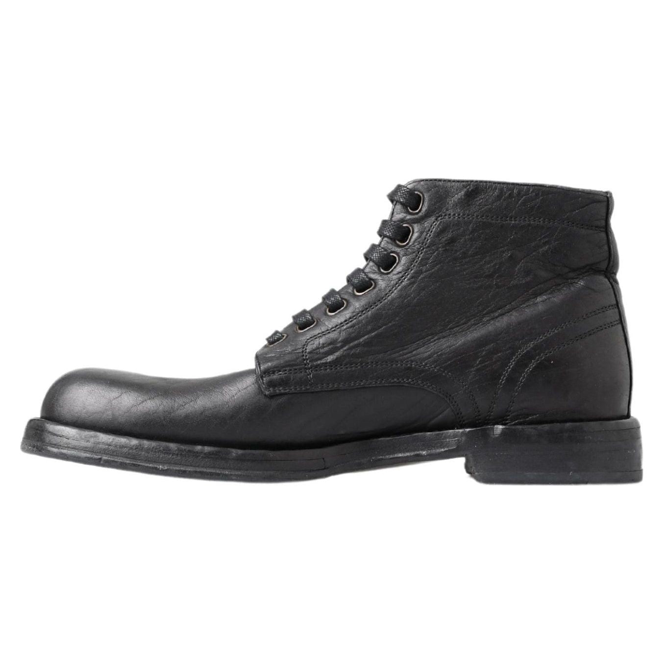 Dolce & Gabbana Black Horse Leather Lace-Up Boots