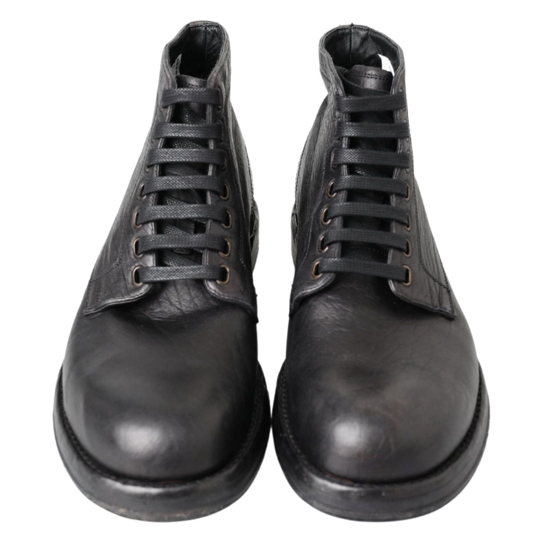 Dolce & Gabbana Black Horse Leather Lace-Up Boots