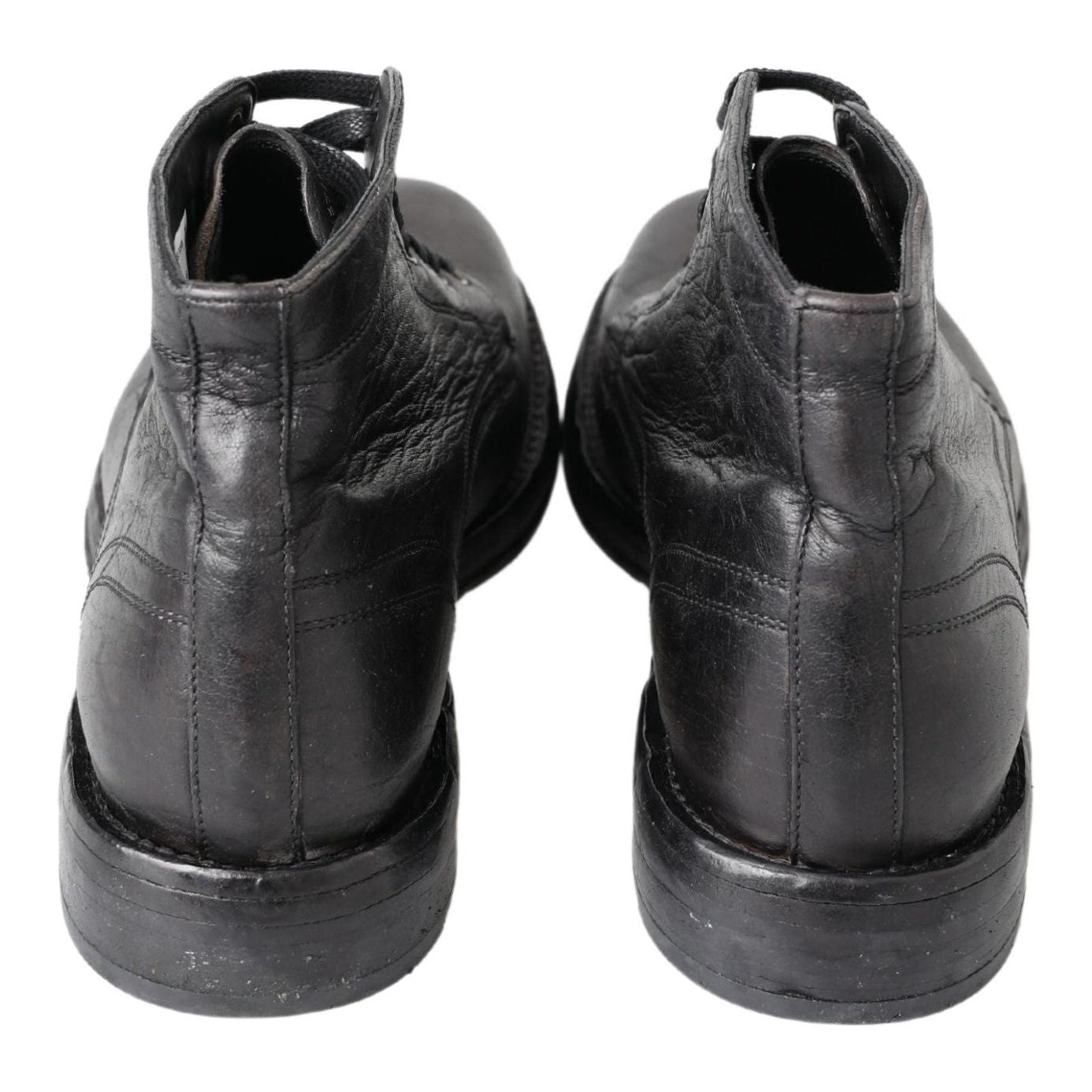 Dolce & Gabbana Black Horse Leather Lace-Up Boots