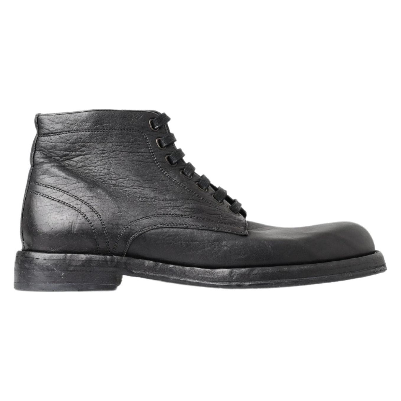Dolce & Gabbana Black Horse Leather Lace-Up Boots