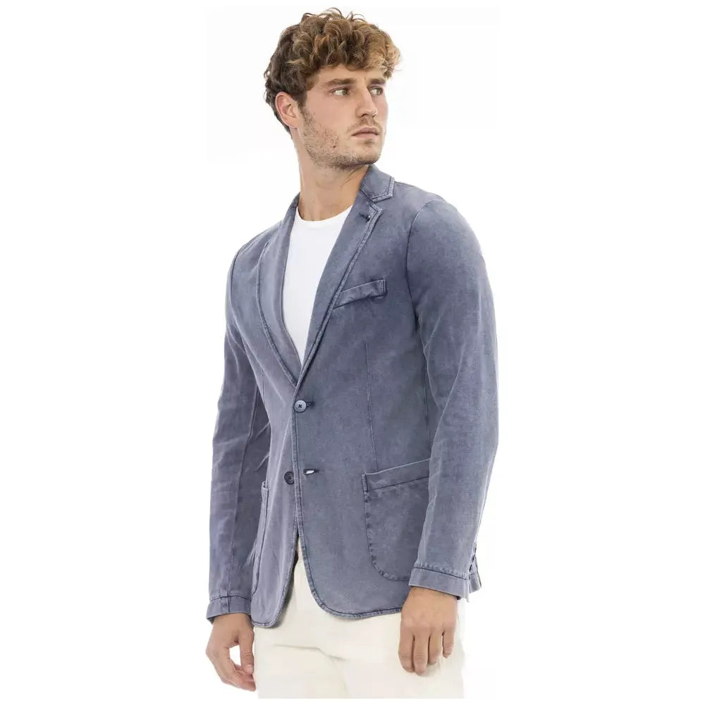 Distretto12 Blue Cotton Blazer With Elegant Tailoring