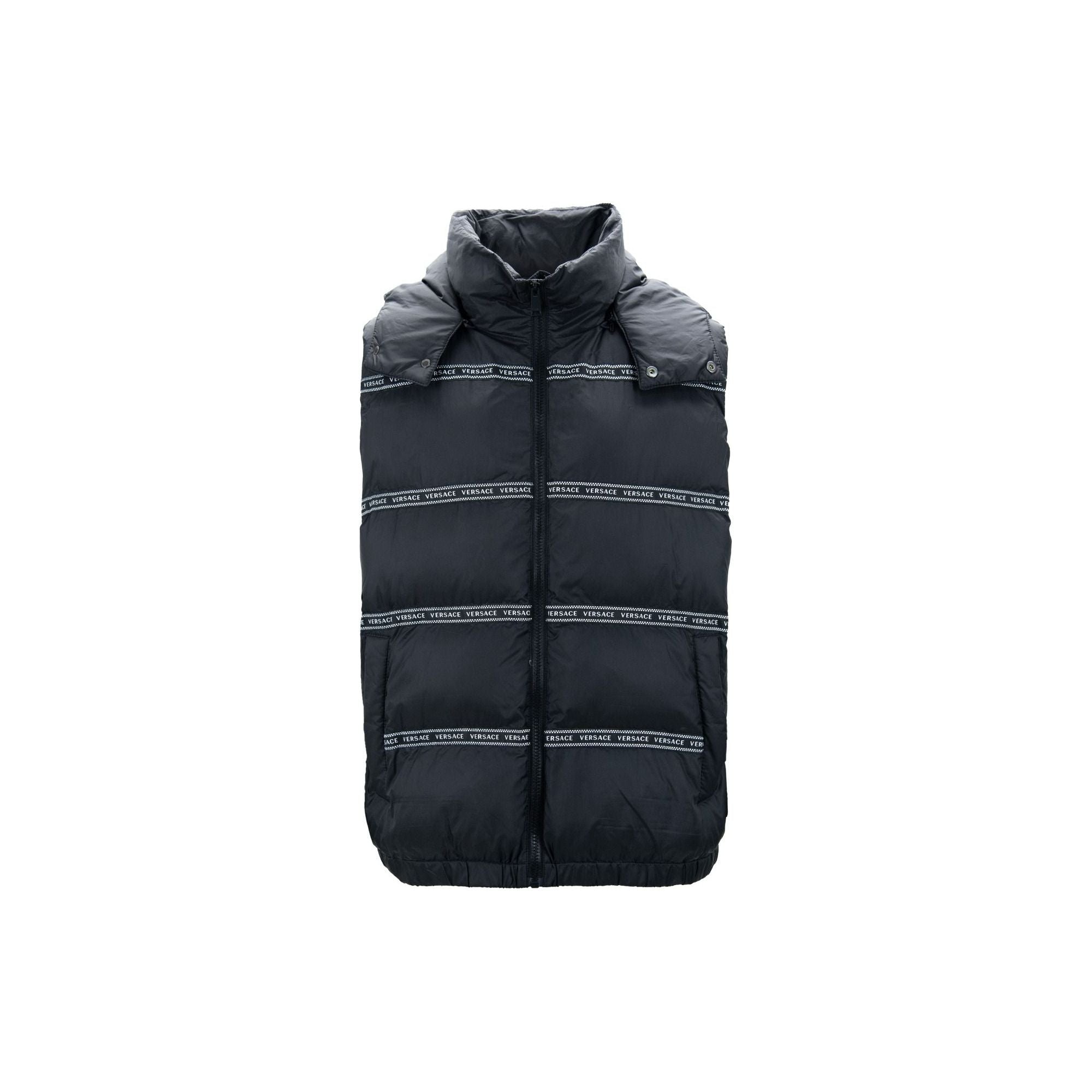 Versace Black Cotton Logo Band Vest with Detachable Hood