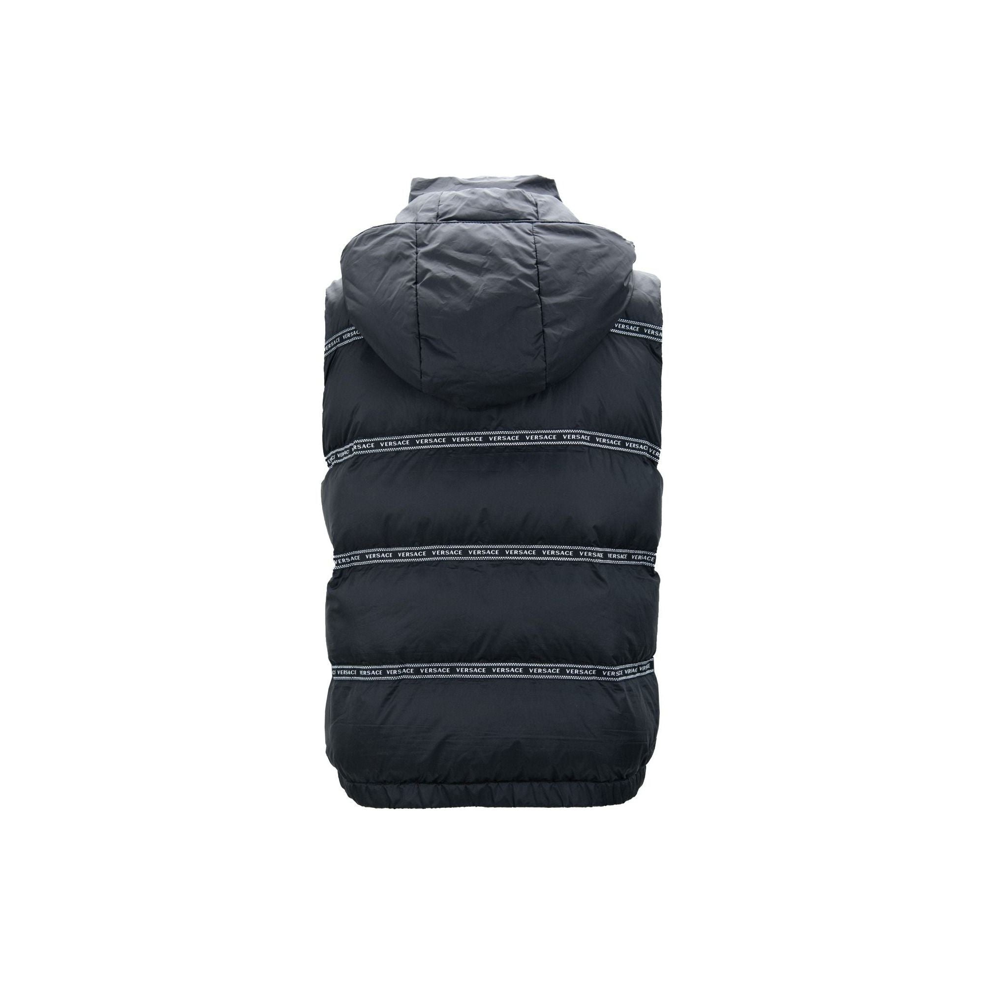 Versace Black Cotton Logo Band Vest with Detachable Hood