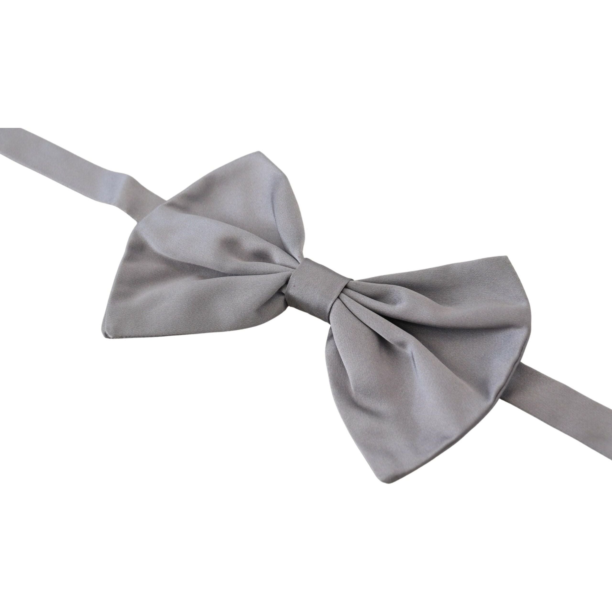 Dolce & Gabbana Silver Gray Silk Bow Tie Accessory