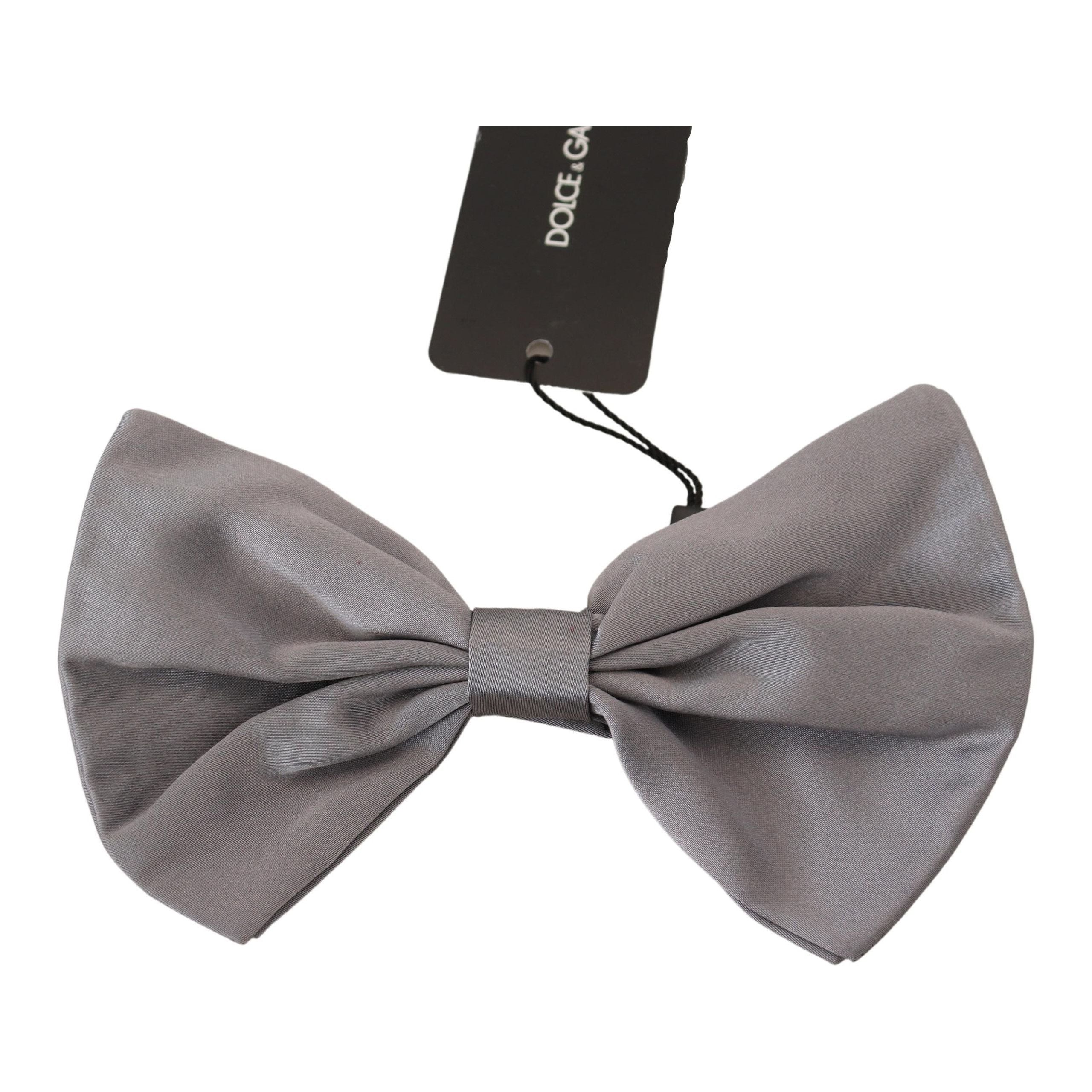 Dolce & Gabbana Silver Gray Silk Bow Tie Accessory