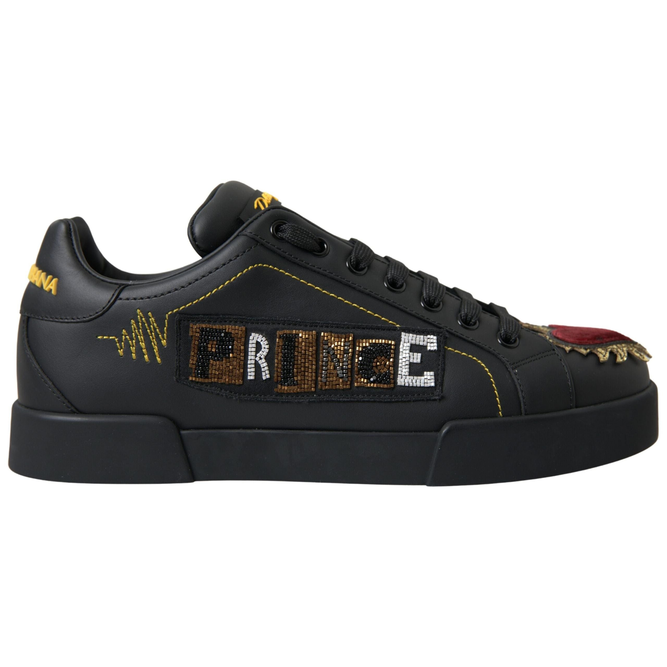 Dolce & Gabbana Black Leather Sneakers Multicolor Accents