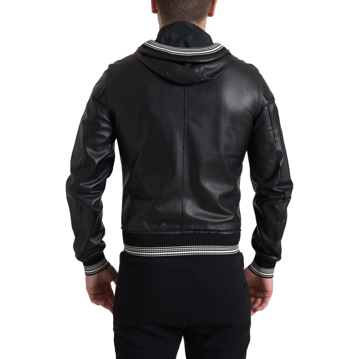 Dolce & Gabbana Black Lambskin Leather Bomber Jacket