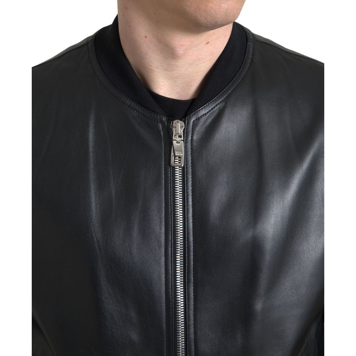 Dolce & Gabbana Black Lambskin Leather Bomber Jacket